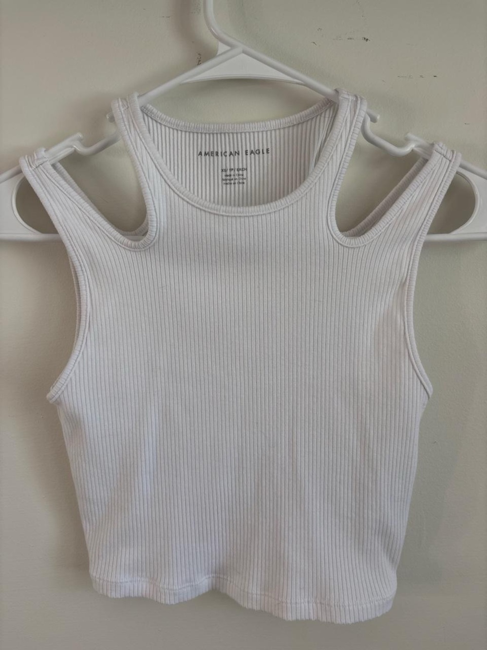 American Eagle Outfitters White Ribbed Cold-Shoulder Tank